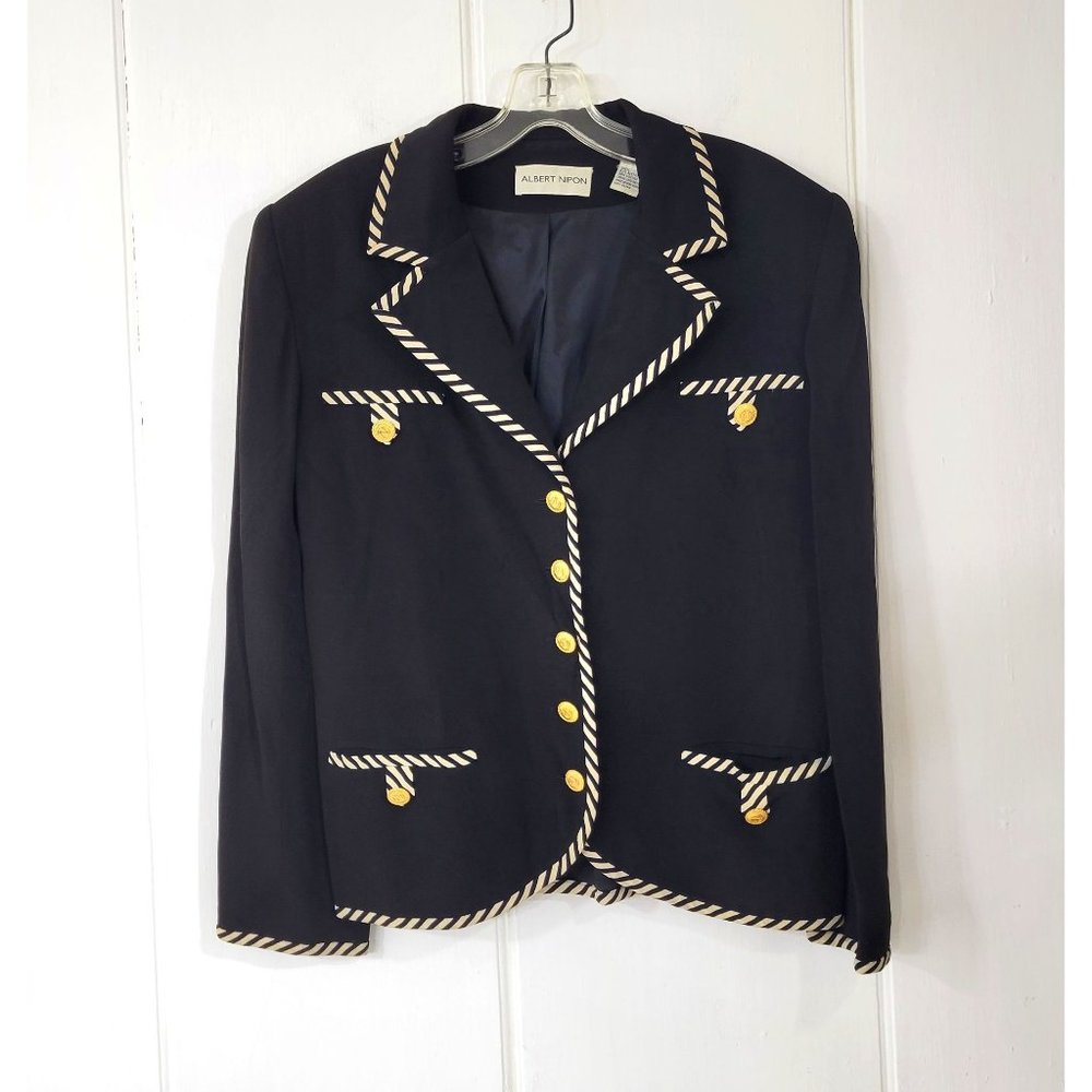 Vintage Albert Nippon Suit Jacket Black with Striped Trim - Picture 5 of 5